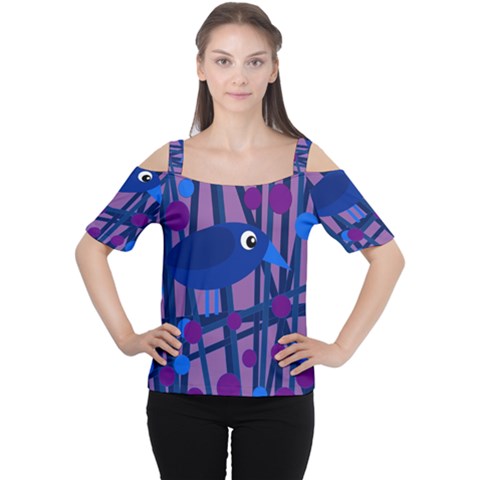 Purple Bird Women s Cutout Shoulder Tee by Valentinaart