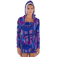 Purple Bird Women s Long Sleeve Hooded T-shirt by Valentinaart