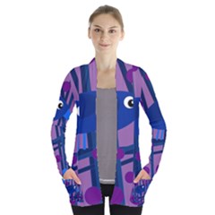 Purple Bird Women s Open Front Pockets Cardigan(p194) by Valentinaart