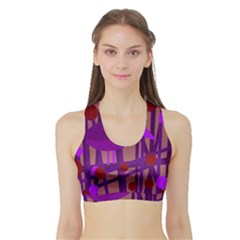 Sweet Purple Bird Sports Bra With Border by Valentinaart