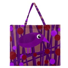 Sweet Purple Bird Zipper Large Tote Bag by Valentinaart