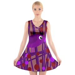 Sweet Purple Bird V-neck Sleeveless Skater Dress by Valentinaart