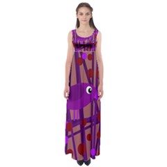 Sweet Purple Bird Empire Waist Maxi Dress by Valentinaart