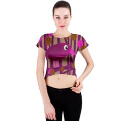 Cute Magenta Bird Crew Neck Crop Top by Valentinaart