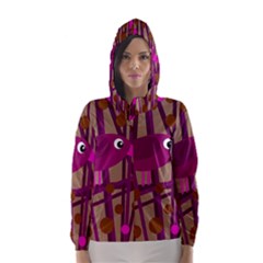 Cute Magenta Bird Hooded Wind Breaker (women) by Valentinaart