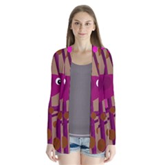 Cute Magenta Bird Drape Collar Cardigan by Valentinaart