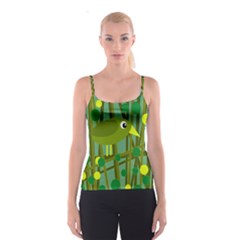 Cute Green Bird Spaghetti Strap Top by Valentinaart