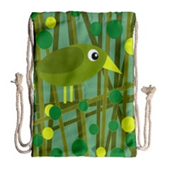 Cute Green Bird Drawstring Bag (large) by Valentinaart