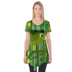 Cute Green Bird Short Sleeve Tunic  by Valentinaart