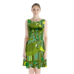 Cute Green Bird Sleeveless Waist Tie Dress by Valentinaart