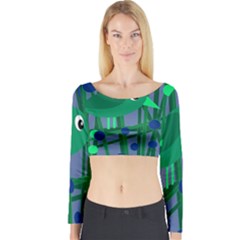 Green And Blue Bird Long Sleeve Crop Top by Valentinaart