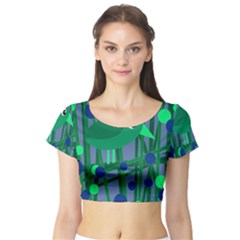 Green And Blue Bird Short Sleeve Crop Top (tight Fit) by Valentinaart