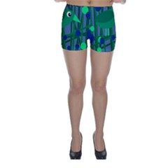 Green And Blue Bird Skinny Shorts by Valentinaart