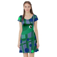 Green And Blue Bird Short Sleeve Skater Dress by Valentinaart