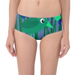 Green And Blue Bird Mid-waist Bikini Bottoms by Valentinaart