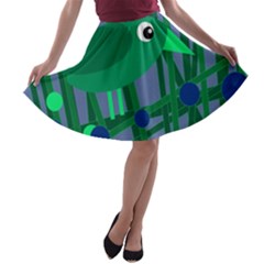 Green And Blue Bird A-line Skater Skirt by Valentinaart