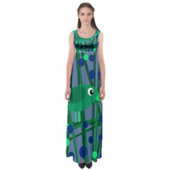 Green And Blue Bird Empire Waist Maxi Dress by Valentinaart