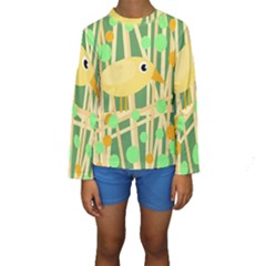 Yellow Little Bird Kid s Long Sleeve Swimwear by Valentinaart