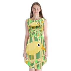 Yellow Little Bird Sleeveless Chiffon Dress   by Valentinaart