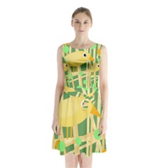 Yellow Little Bird Sleeveless Waist Tie Dress by Valentinaart