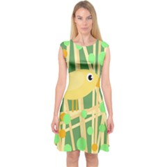 Yellow Little Bird Capsleeve Midi Dress by Valentinaart