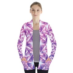 Purple Shatter Geometric Pattern Women s Open Front Pockets Cardigan(p194) by TanyaDraws