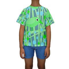 Green Bird Kid s Short Sleeve Swimwear by Valentinaart