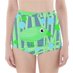 Green Bird High-waisted Bikini Bottoms by Valentinaart