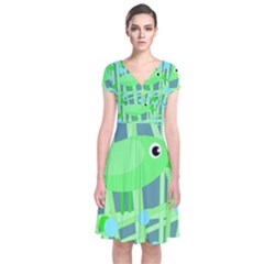 Green Bird Short Sleeve Front Wrap Dress by Valentinaart