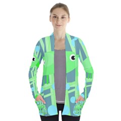 Green Bird Women s Open Front Pockets Cardigan(p194) by Valentinaart