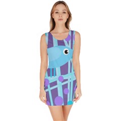 Blue And Purple Bird Sleeveless Bodycon Dress by Valentinaart