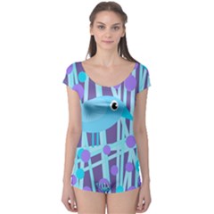 Blue And Purple Bird Boyleg Leotard  by Valentinaart