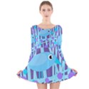 Blue and purple bird Long Sleeve Velvet Skater Dress View1