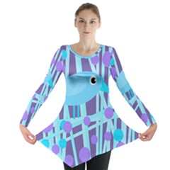 Blue And Purple Bird Long Sleeve Tunic  by Valentinaart