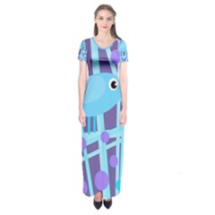 Blue And Purple Bird Short Sleeve Maxi Dress by Valentinaart