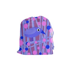 Purple And Blue Bird Drawstring Pouches (medium)  by Valentinaart