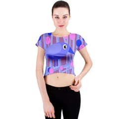 Purple And Blue Bird Crew Neck Crop Top by Valentinaart