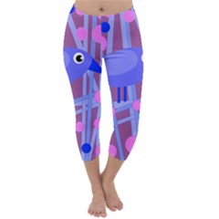 Purple And Blue Bird Capri Winter Leggings  by Valentinaart