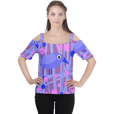 Purple And Blue Bird Women s Cutout Shoulder Tee by Valentinaart