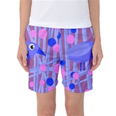 Purple And Blue Bird Women s Basketball Shorts by Valentinaart