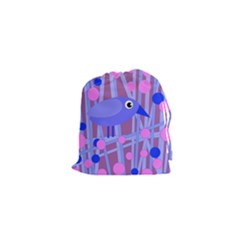 Purple And Blue Bird Drawstring Pouches (xs)  by Valentinaart