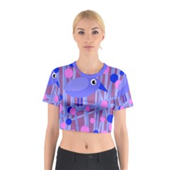 Purple And Blue Bird Cotton Crop Top by Valentinaart