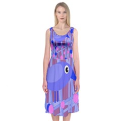 Purple And Blue Bird Midi Sleeveless Dress by Valentinaart