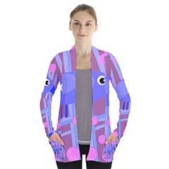 Purple And Blue Bird Women s Open Front Pockets Cardigan(p194) by Valentinaart