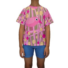 Pink Bird Kid s Short Sleeve Swimwear by Valentinaart