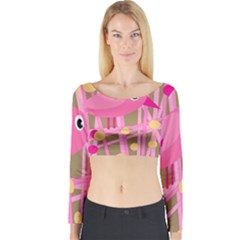 Pink Bird Long Sleeve Crop Top by Valentinaart