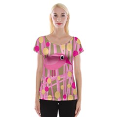 Pink Bird Women s Cap Sleeve Top by Valentinaart