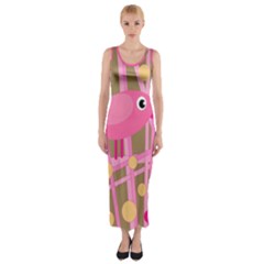 Pink Bird Fitted Maxi Dress by Valentinaart