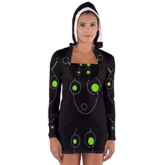 Green Alien Women s Long Sleeve Hooded T-shirt by Valentinaart