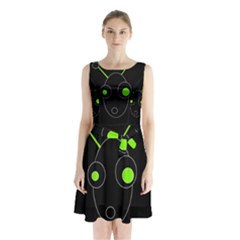 Green Alien Sleeveless Waist Tie Dress by Valentinaart